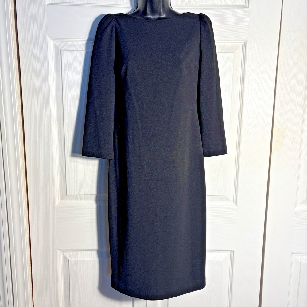 Calvin Klein Dress Women 4 Black Puff Sleeve Boatneck Sheath Exposed Zipper LBD